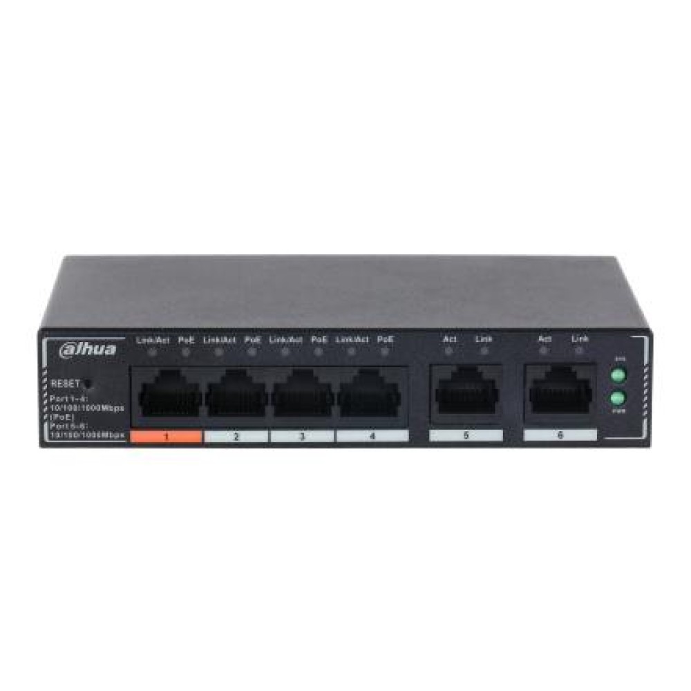 Switch|DAHUA|DH-SG4006P|Switch layer L2|6xRJ-45 ports|RJ-45 Ports Type Gigabit Ethernet (10/100/1000)|4xPower over Ethernet (PoE) ports quantity|Total Power over Ethernet (PoE) budget 60 W|SG4006P
