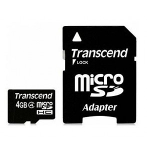 MEMORY MICRO SDHC 4GB W/ADAPT/CLASS4 TS4GUSDHC4 TRANSCEND