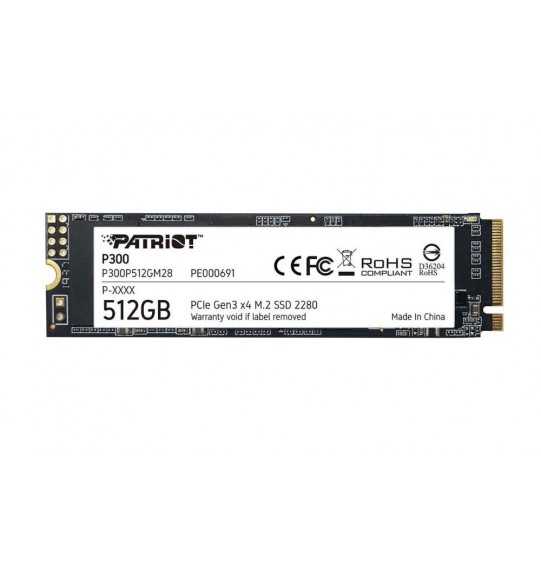 SSD | PATRIOT | P300 | 512GB | M.2 | PCIE | NVMe | 3D NAND | Write speed 1200 MBytes/sec | Read speed 1700 MBytes/sec | 3.8mm | TBW 240 TB | P300P512GM28