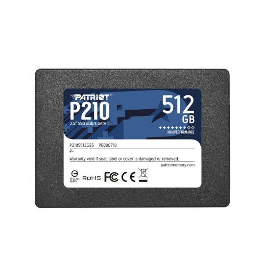 SSD | PATRIOT | P210 | 512GB | SATA 3.0 | Write speed 430 MBytes/sec | Read speed 520 MBytes/sec | 2,5" | TBW 240 TB | P210S512G25