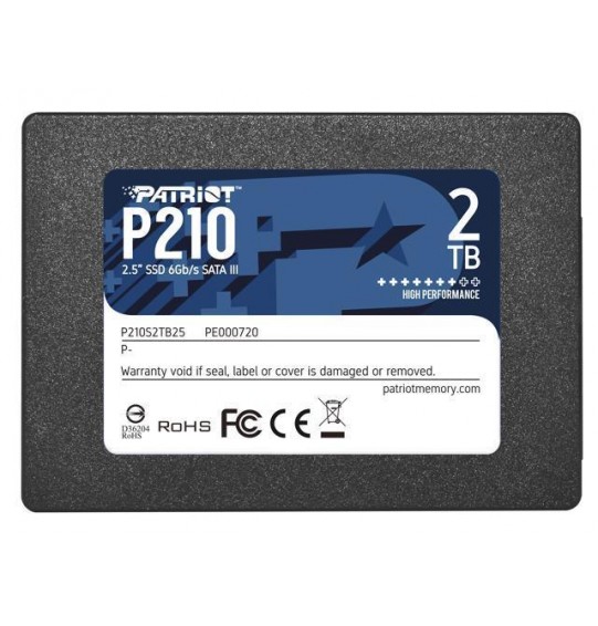 SSD | PATRIOT | P210 | 2TB | SATA 3.0 | Write speed 430 MBytes/sec | Read speed 520 MBytes/sec | 2,5" | TBW 960 TB | P210S2TB25