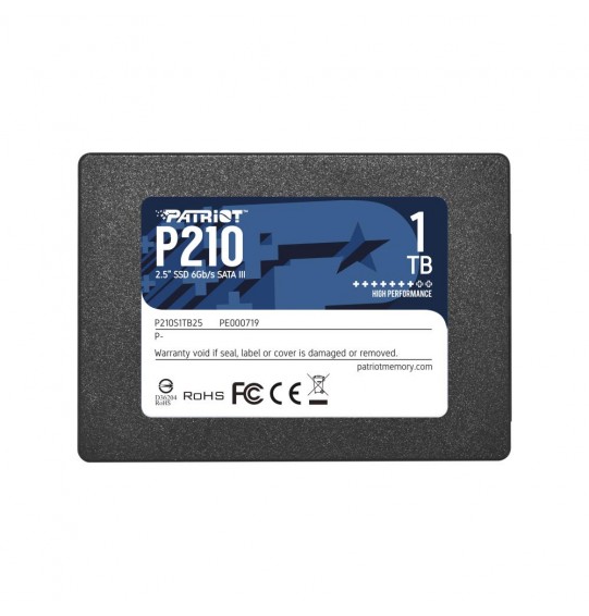 SSD | PATRIOT | P210 | 1TB | SATA 3.0 | Write speed 430 MBytes/sec | Read speed 520 MBytes/sec | 2,5" | TBW 480 TB | P210S1TB25