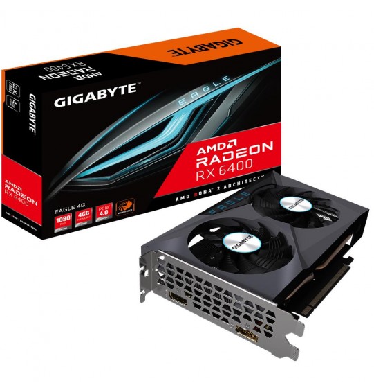 Graphics Card | GIGABYTE | AMD Radeon RX 6400 | 4 GB | GDDR6 | 64 bit | PCIE 4.0 16x | Memory 16000 MHz | 1xHDMI | 1xDisplayPort | GV-R64EAGLE-4GD