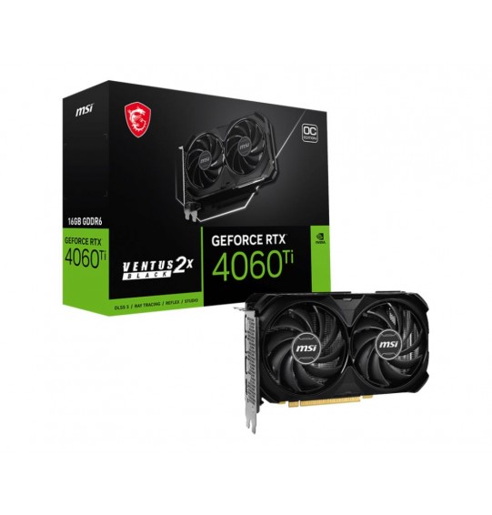 Graphics Card | MSI | NVIDIA GeForce RTX 4060 Ti | 16 GB | GDDR6 | 128 bit | PCIE 4.0 16x | 1xHDMI | 3xDisplayPort | 4060TIVENT2XBLAC16GOC