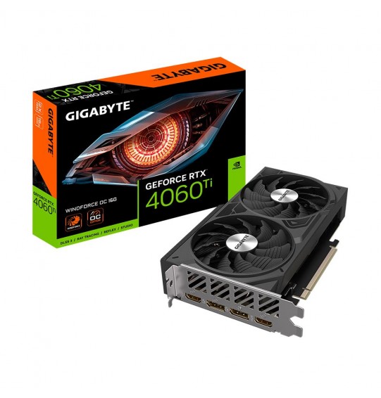 Graphics Card | GIGABYTE | NVIDIA GeForce RTX 4060 Ti | 16 GB | GDDR6 | 128 bit | PCIE 4.0 16x | GPU 2565 MHz | 2xHDMI | 2xDisplayPort | GV-N406TWF2OC-16GD