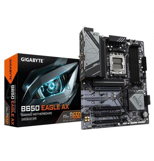 Mainboard | GIGABYTE | AMD B650 | SAM5 | ATX | Memory DDR5 | Memory slots 4 | 1xPCI-Express 16x | 3xPCI-Express 3.0 16x | 3xM.2 | 2xHDMI | 1xDisplayPort | 6xUSB 2.0 | 2xUSB 3.2 | 1xUSB-C | 1xRJ45 | 3xAudio port | B650EAGLEAX