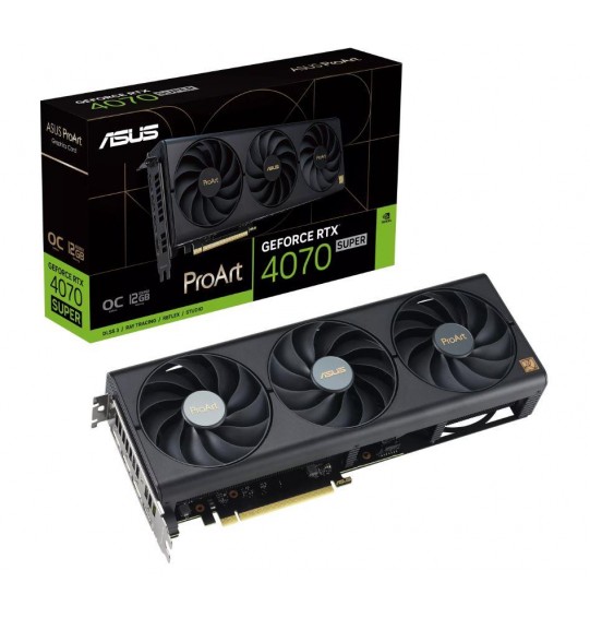 Graphics Card | ASUS | NVIDIA GeForce RTX 4070 SUPER | 12 GB | GDDR6X | 192 bit | PCIE 4.0 16x | Triple slot Fansink | 1xHDMI | 3xDisplayPort | PROART-RTX4070S-O12G