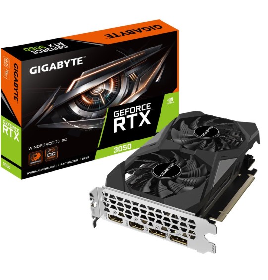 Graphics Card | GIGABYTE | NVIDIA GeForce RTX 3050 | 6 GB | GDDR6 | 96 bit | PCIE 4.0 16x | Memory 14000 MHz | GPU 1477 MHz | Dual Slot Fansink | 2xHDMI | 2xDisplayPort | GV-GV-N3050WF2OC-6GD_1.0