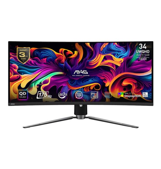 LCD Monitor | MSI | 34" | Curved/21 : 9 | Panel QD-OLED | 3440x1440 | 21:9 | 175Hz | Matte | 0.03 ms | Swivel | Height adjustable | Tilt | Colour Black | MAG341CQPQD-OLED