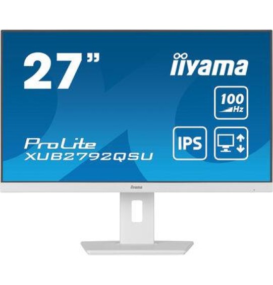 LCD Monitor | IIYAMA | 27" | Business | Panel IPS | 2560x1440 | 16:9 | 100Hz | Matte | 0.4 ms | Speakers | Swivel | Pivot | Height adjustable | Tilt | Colour White | XUB2792QSU-W6