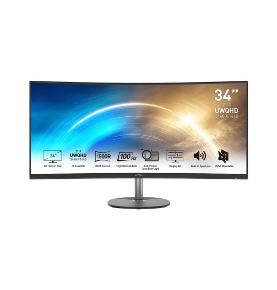 LCD Monitor | MSI | PRO MP341CQ | 34" | Business/Curved/21 : 9 | Panel VA | 3440x1440 | 21:9 | 100Hz | Matte | 4 ms | Speakers | Tilt | PROMP341CQ