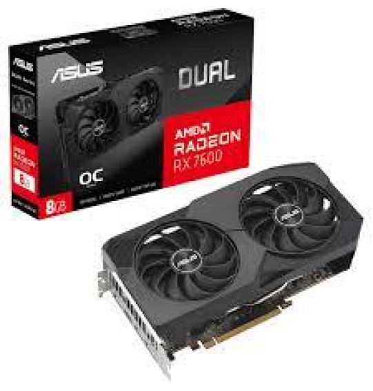 Graphics Card | ASUS | AMD Radeon RX 7600 | 8 GB | GDDR6 | 128 bit | PCIE 4.0 8x | Two and Half Slot Fansink | 1xHDMI | 3xDisplayPort | DUAL-RX7600-O8G-EVO