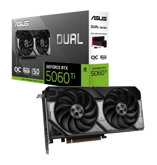 Graphics Card | ASUS | NVIDIA GeForce RTX 5060 Ti | 16 GB | GDDR7 | 128 bit | PCIE 5.0 16x | Dual Slot Fansink | 1xHDMI | 3xDisplayPort | DUAL-RTX5060TI-O16G
