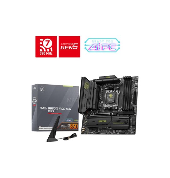 Mainboard | MSI | AMD B850 | SAM5 | Micro-ATX | Memory DDR5 | Memory slots 4 | 1xPCI-Express 4.0 4x	 | 1xPCI-Express 4.0 8x | 1xPCI-Express 4.0 16x | 1xPCI-Express 5.0 16x | 3xM.2 | 1xHDMI | 3xUSB 2.0 | 4xUSB 3.2 | 2xUSB-C | 1xOptical S/PDIF | 1xRJ45 | 2x
