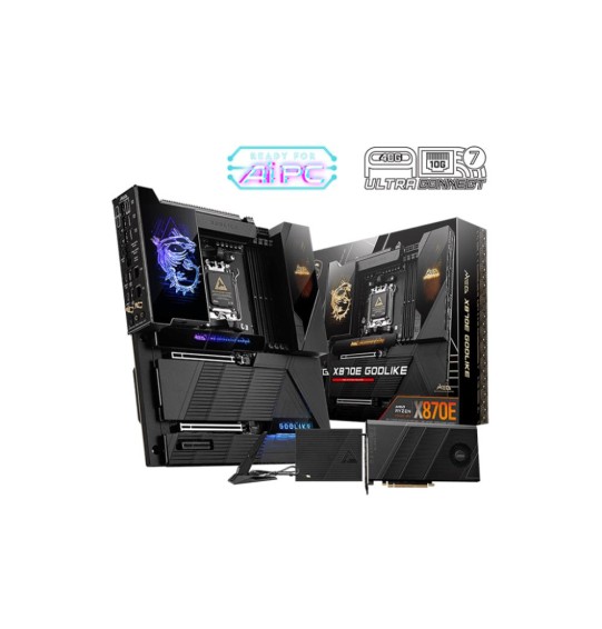 Mainboard | MSI | AMD X870E | SAM5 | EATX | Memory DDR5 | Memory slots 4 | 1xPCI-Express 1x | 2xPCI-Express 16x | 7xM.2 | 1xAudio-In | 1xAudio-Out | 4xUSB 2.0 | 4xUSB 3.2 | 4xUSB-C | 1xOptical S/PDIF | 2xRJ45 | 2xAudio port | MEGX870EGODLIKE