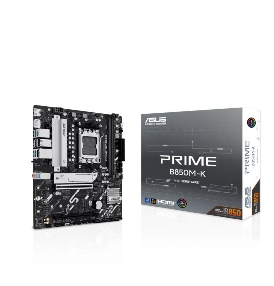 Mainboard | ASUS | AMD B850 | SAM5 | Micro-ATX | Memory DDR5 | Memory slots 2 | 1xPCI-Express 4.0 16x | 1xPCI-Express 5.0 16x | 2xM.2 | 1xHDMI | 1xDisplayPort | 4xUSB 2.0 | 4xUSB 3.2 | 1xPS/2 | 3xAudio port | PRIMEB850M-K