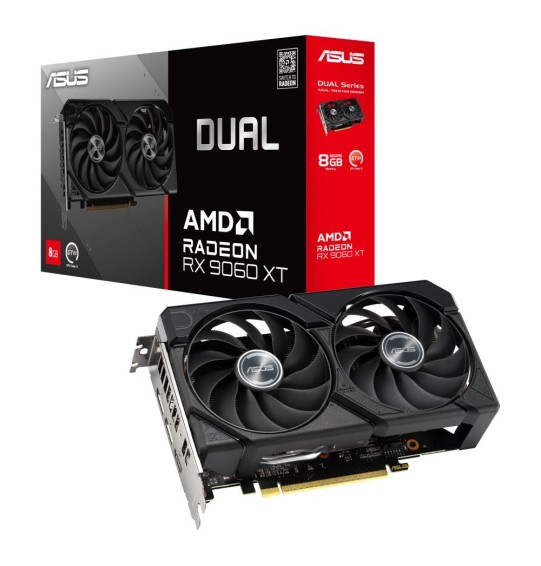 Graphics Card | ASUS | AMD Radeon RX 9060 XT | 8 GB | GDDR6 | 128 bit | PCIE 5.0 16x | GPU 2550 MHz | Dual Slot Fansink | 1xHDMI | 2xDisplayPort | DUAL-RX9060XT-8G