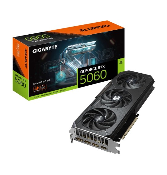 Graphics Card | GIGABYTE | NVIDIA GeForce RTX 5060 | 8 GB | GDDR7 | 128 bit | PCIE 5.0 16x | GPU 2595 MHz | Triple slot Fansink | 1xHDMI | 3xDisplayPort | GV-N5060GAMINGOC-8GD