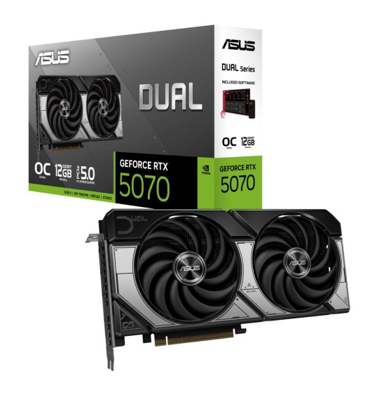 Graphics Card | ASUS | NVIDIA GeForce RTX 5070 | 12 GB | GDDR7 | 192 bit | PCIE 5.0 16x | Dual Slot Fansink | 1xHDMI | 3xDisplayPort | DUAL-RTX5070-O12G