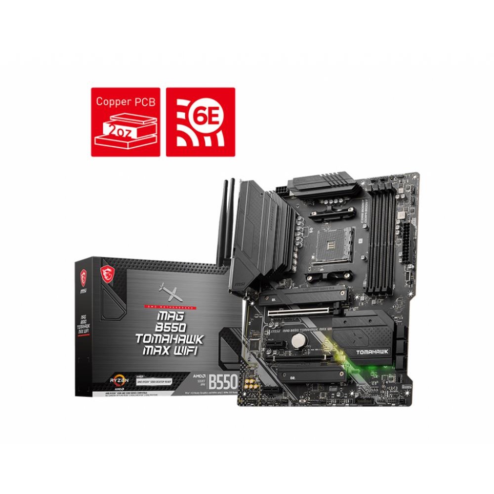 Mainboard|MSI|AMD B550|SAM4|ATX|Memory DDR4|Memory slots 4|2xPCI-Express 3.0 1x|1xPCI-Express 3.0 16x|1xPCI-Express 4.0 16x|2xM.2|1xHDMI|1xDisplayPort|1xUSB 2.0|2xUSB 3.2|1xUSB-C|1xPS/2|1xOptical S/PDIF|1xRJ45|5xAudio port|MAGB550TOMAHAWKMAXWIF Mainboard|MSI|AMD B550|SAM4|ATX|Memory DDR4|Memory slots 4|2xPCI-Express 3.0 1x|1xPCI-Express 3.0 16x|1xPCI-Express 4.0 16x|2xM.2|1xHDMI|1xDisplayPort|1xUSB 2.0|2xUSB 3.2|1xUSB-C|1xPS/2|1xOptical S/PDIF|1xRJ45|5xAudio port|MAGB550TOMAHAWKMAXWIF