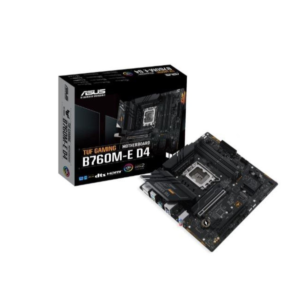 Mainboard|ASUS|Intel B760 Express|LGA1700|Micro-ATX|Memory DDR4|Memory slots 4|1xPCI-Express 4.0 1x|2xPCI-Express 4.0 16x|2xM.2|1xHDMI|1xDisplayPort|2xUSB 2.0|4xUSB 3.2|1xPS/2|1xRJ45|3xAudio port|TUFGAMINGB760M-ED4