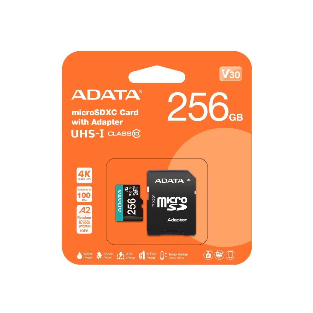 MEMORY MICRO SDXC 256GB W/AD./AUSDX256GUI3V30SA2-RA1 ADATA