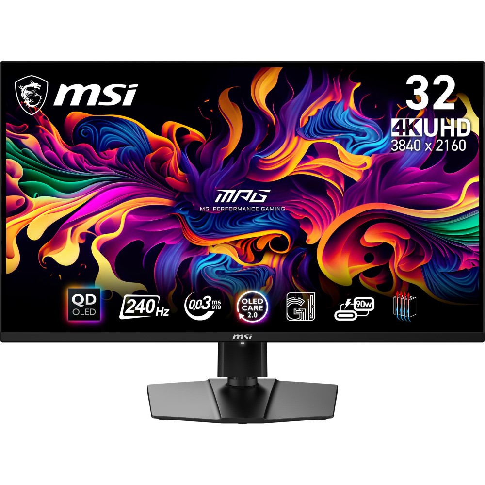 Monitor|MSI|31.5"|Gaming/4K|Panel QD-OLED|3840x2160|16:9|Matte|0.03 ms|Swivel|Pivot|Height adjustable|Tilt|Colour Black|MPG321URXQD-OLED