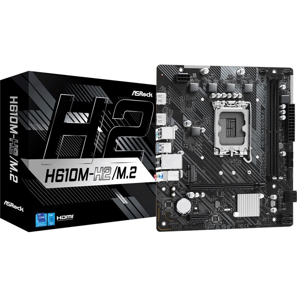 Mainboard|ASROCK|Intel H610|LGA1700|Micro-ATX|Memory DDR4|Memory slots 2|1xPCI-Express 3.0 1x|1xPCI-Express 4.0 16x|1xM.2|2xHDMI|4xUSB 2.0|2xUSB 3.2|1xPS/2|1xRJ45|3xAudio port|H610M-H2/M.2