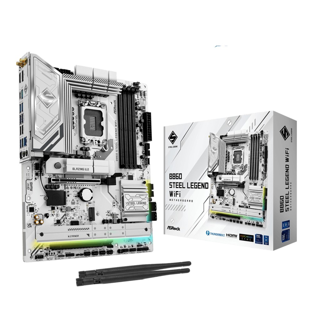 Mainboard|ASROCK|Intel B860 Express|LGA1851|ATX|Memory DDR5|Memory slots 4|1xPCI-Express 4.0 16x|1xPCI-Express 5.0 16x|1xM.2|1xHDMI|1xDisplayPort|1xAudio-Out|1xMicrophone|3xUSB 2.0|6xUSB 3.2|1xUSB-C w/Thunderbolt|1xOptical S/PDIF|1xRJ45|B860STEELLEGENDWIF