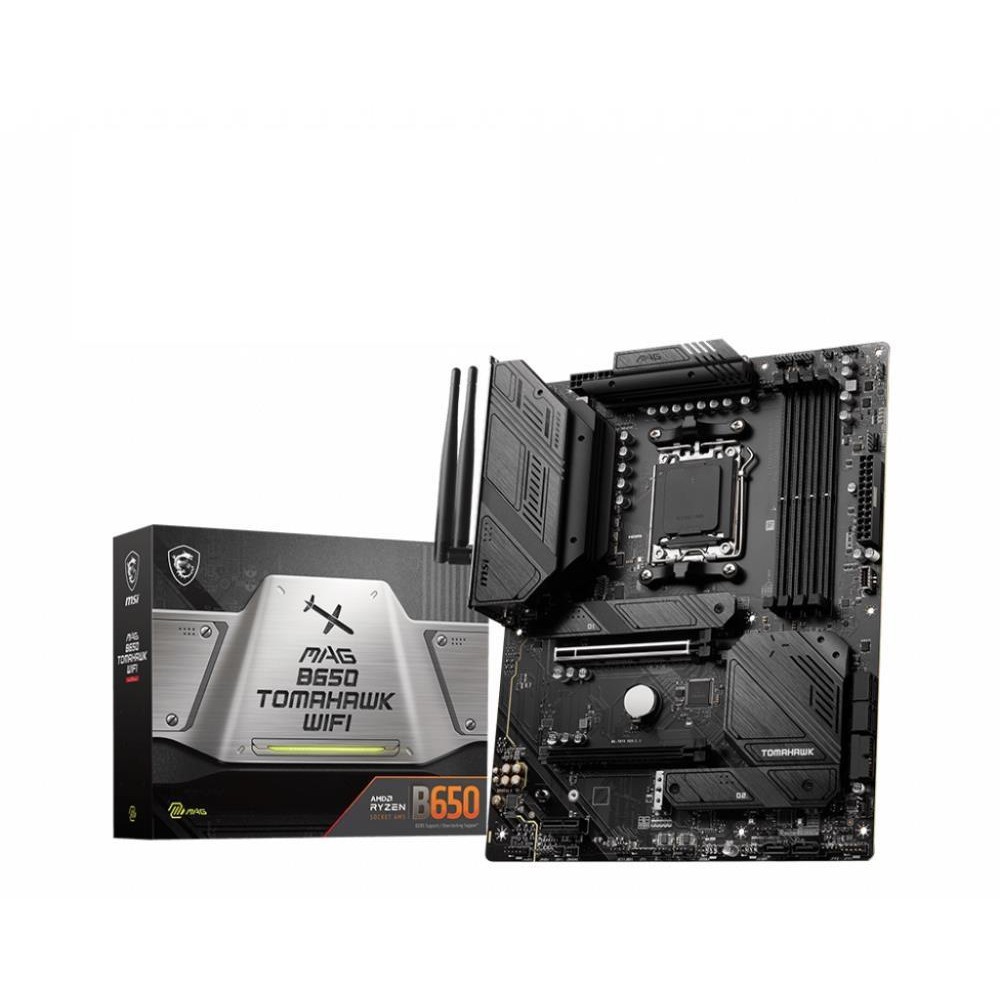 Mainboard|MSI|AMD B650|SAM5|ATX|Memory DDR5|Memory slots 4|1xPCI-Express 1x|2xPCI-Express 16x|3xM.2|1xHDMI|1xDisplayPort|2xUSB 2.0|7xUSB 3.2|1xUSB-C|1xOptical S/PDIF|1xRJ45|5xAudio port|MAGB650TOMAHAWKWIFI