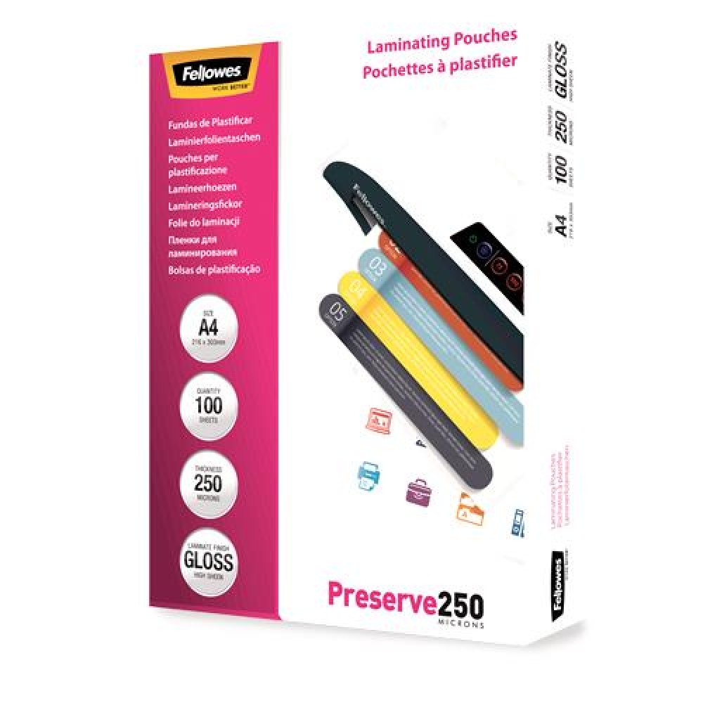 LAMINATOR POUCH GLOSSY/A4 250 100PCS 5401802 FELLOWES LAMINATOR POUCH GLOSSY/A4 250 100PCS 5401802 FELLOWES