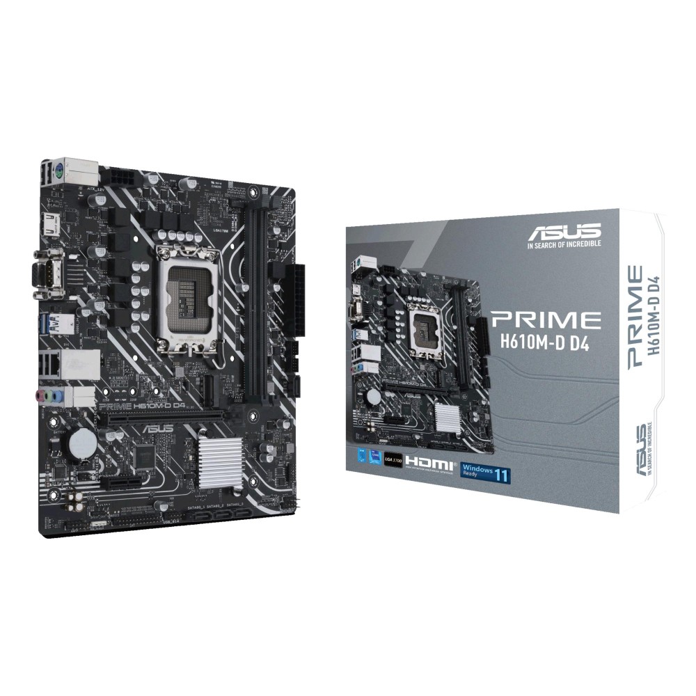 Mainboard|ASUS|Intel H610|LGA1700|MicroATX|Memory DDR4|Memory slots 2|1xPCI-Express 3.0 1x|1xPCI-Express 4.0 16x|1xM.2|1x15pin D-sub|1xHDMI|2xAudio-In|1xAudio-Out|4xUSB 2.0|2xUSB 3.2|1xCOM|1xPS/2|1xRJ45|PRIMEH610M-DD4