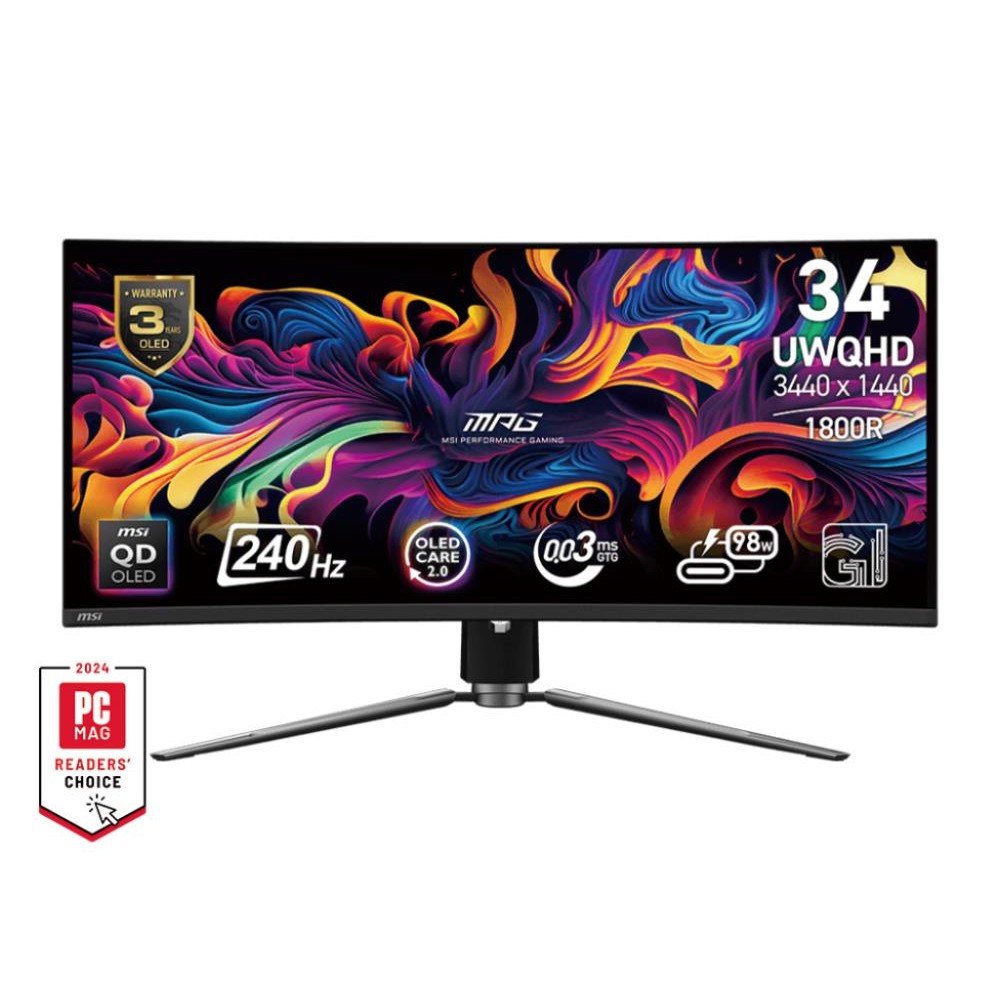 Monitor|MSI|34"|Gaming/Curved/21 : 9|Panel QD-OLED|3440x1440|240|Matte|0.03 ms|Swivel|Height adjustable|Tilt|Colour Black|MPG341CQPXQD-OLED