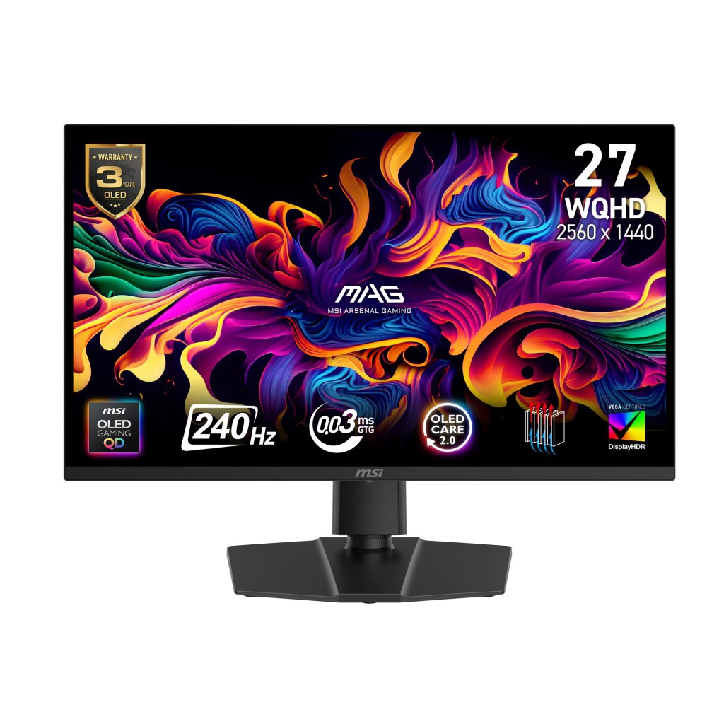Monitor|MSI|MAG 271QP QD-OLED X24|26.5"|Gaming|Swivel|Pivot|Height adjustable|Tilt|Matte|Panel QD-OLED|2560x1440|16:9|240 ??|0.03 ms|Colour Black|MAG271QPQDOLEDX24 Monitor|MSI|MAG 271QP QD-OLED X24|26.5"|Gaming|Swivel|Pivot|Height adjustable|Tilt|Matte|Panel QD-OLED|2560x1440|16:9|240 ??|0.03 ms|Colour Black|MAG271QPQDOLEDX24