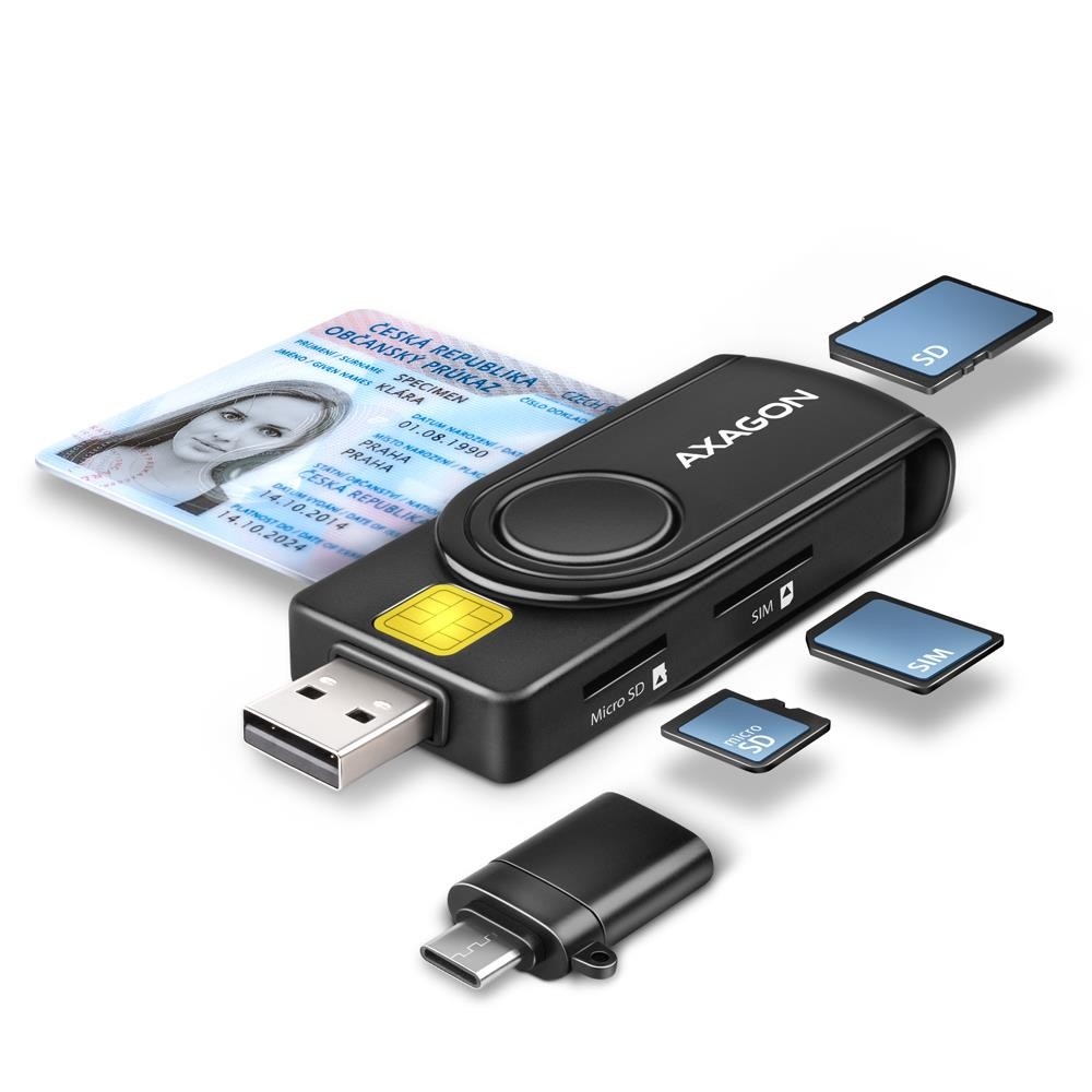 CARD READER USB-C+USB2.0 4SLOT/SMARTCARD CRE-SMP2A AXAGON