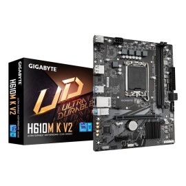 Mainboard|GIGABYTE|Intel H610|LGA1700|Micro-ATX|Memory DDR5|Memory slots 2|1xPCI-Express 3.0 1x|1xPCI-Express 4.0 16x|1xM.2|1xHDMI|1xDisplayPort|4xUSB 2.0|2xUSB 3.2|1xPS/2|1xRJ45|3xAudio port|H610MKV2