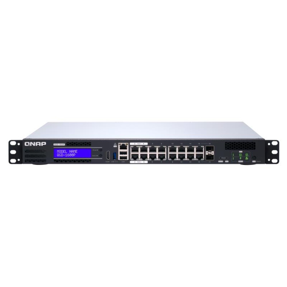 Switch|QNAP|QGD-1600P-8G|Type L2|Rack|2x10GBASE-T/SFP+ Combo|14x1GbE|1|2|1|PoE ports 16|360 Watts|QGD-1600P-8G