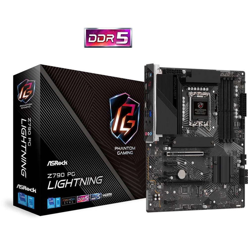 Mainboard|ASROCK|Intel Z790|LGA1700|ATX|Memory DDR5|Memory slots 4|3xPCI-Express 3.0 1x|1xPCI-Express 4.0 16x|1xPCI-Express 5.0 16x|4xM.2|1xHDMI|1xAudio-In|1xAudio-Out|1xMicrophone|1xUSB 2.0|6xUSB 3.2|1xUSB-C|1xRJ45|Z790PGLIGHTNING Mainboard|ASROCK|Intel Z790|LGA1700|ATX|Memory DDR5|Memory slots 4|3xPCI-Express 3.0 1x|1xPCI-Express 4.0 16x|1xPCI-Express 5.0 16x|4xM.2|1xHDMI|1xAudio-In|1xAudio-Out|1xMicrophone|1xUSB 2.0|6xUSB 3.2|1xUSB-C|1xRJ45|Z790PGLIGHTNING