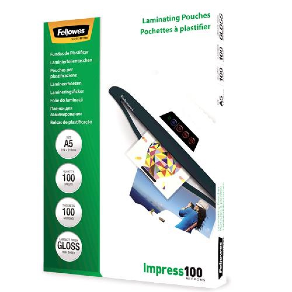 LAMINATOR POUCH GLOSSY/A5 100 100PCS 5351002 FELLOWES LAMINATOR POUCH GLOSSY/A5 100 100PCS 5351002 FELLOWES