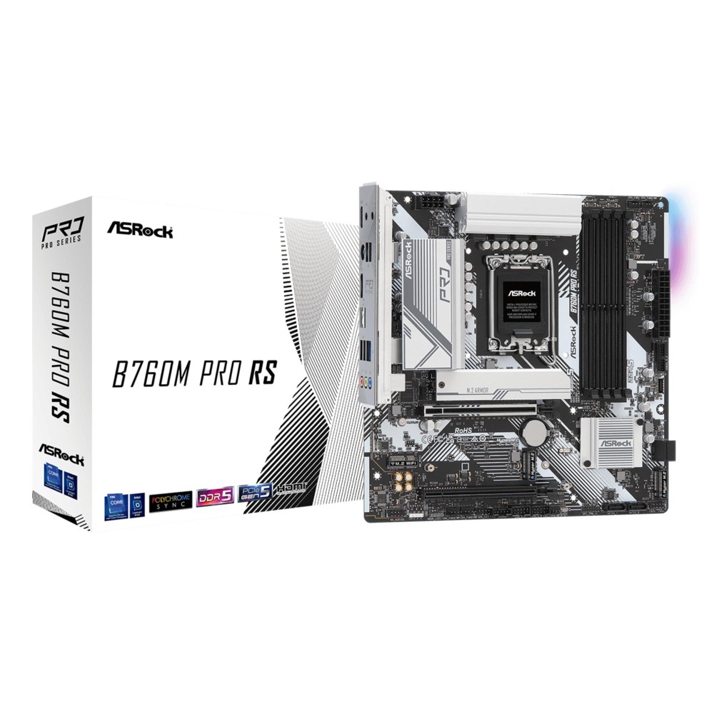 Mainboard|ASROCK|Intel B760 Express|LGA1700|Micro-ATX|Memory DDR5|Memory slots 4|1xPCI-Express 3.0 16x|1xPCI-Express 5.0 16x|1xM.2|1xHDMI|1xDisplayPort|2xUSB 2.0|3xUSB 3.2|1xUSB-C|1xPS/2|1xRJ45|3xAudio port|B760MPRORS