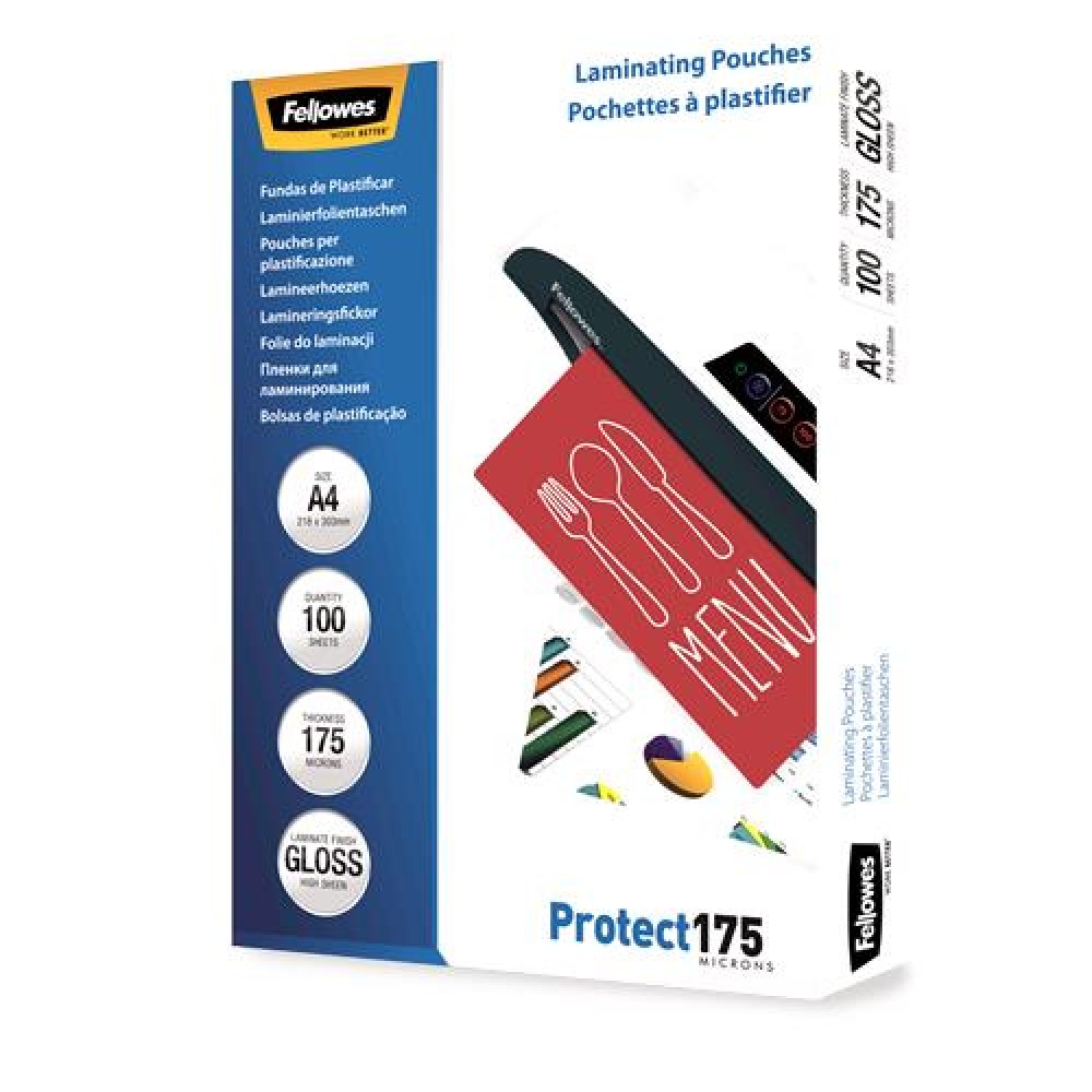 LAMINATOR POUCH GLOSSY/A4 175 100PCS 5308703 FELLOWES LAMINATOR POUCH GLOSSY/A4 175 100PCS 5308703 FELLOWES