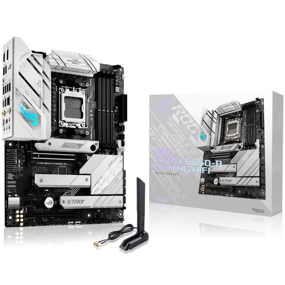 Mainboard|ASUS|AMD B650|SAM5|ATX|Memory DDR5|Memory slots 4|2xPCI-Express 4.0 1x|1xPCI-Express 4.0 16x|3xM.2|1xHDMI|1xDisplayPort|4xUSB 2.0|3xUSB 3.2|2xUSB-C|1xRJ45|5xAudio port|ROGSTRIXB650-AGAMWIFI Mainboard|ASUS|AMD B650|SAM5|ATX|Memory DDR5|Memory slots 4|2xPCI-Express 4.0 1x|1xPCI-Express 4.0 16x|3xM.2|1xHDMI|1xDisplayPort|4xUSB 2.0|3xUSB 3.2|2xUSB-C|1xRJ45|5xAudio port|ROGSTRIXB650-AGAMWIFI