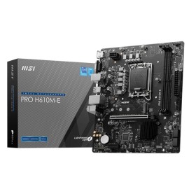 Mainboard|MSI|Intel H610|LGA1700|Micro-ATX|Memory DDR5|Memory slots 2|1xPCI-Express 1x|1xPCI-Express 16x|1xM.2|1x15pin D-sub|1xHDMI|4xUSB 2.0|2xUSB 3.2|1xPS/2|1xRJ45|3xAudio port|PROH610M-E Mainboard|MSI|Intel H610|LGA1700|Micro-ATX|Memory DDR5|Memory slots 2|1xPCI-Express 1x|1xPCI-Express 16x|1xM.2|1x15pin D-sub|1xHDMI|4xUSB 2.0|2xUSB 3.2|1xPS/2|1xRJ45|3xAudio port|PROH610M-E