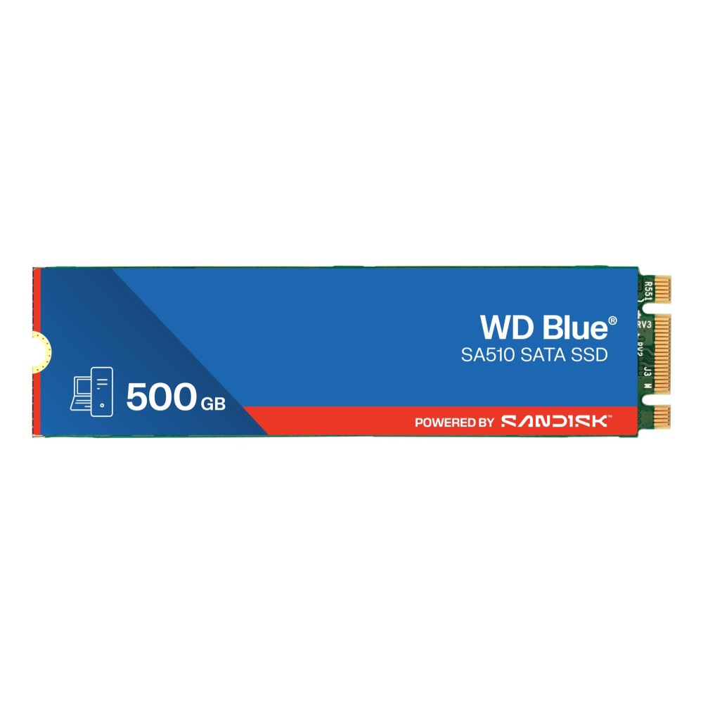 SSD|SANDISK|200xTBW rating|MTBF 1750000 h|Read speed 560 MB/s|Write speed 510 MB/s|Serial ATA III|M.2|500 GB|POWERED BY SANDISK|Blue SA510|WDS500G3B0B