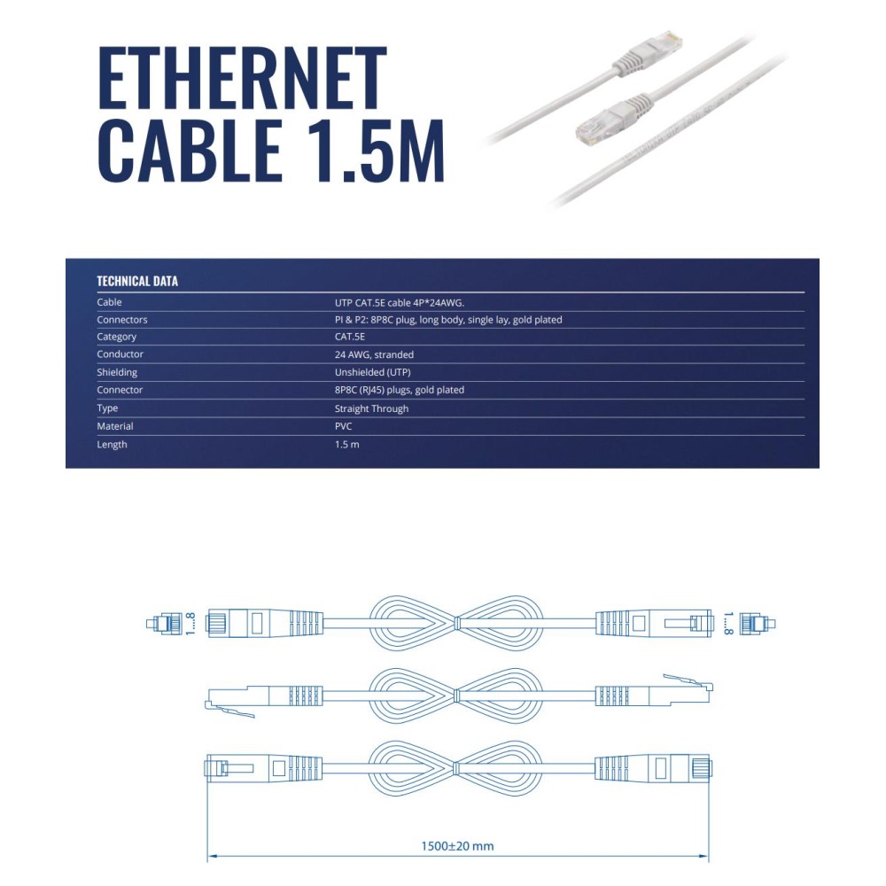 PATCH CABLE ETHERNET/1.5M PR2LA15B TELTONIKA