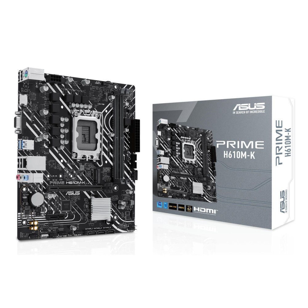 Mainboard|ASUS|Intel H610|LGA1700|Micro-ATX|Memory DDR5|Memory slots 2|1xPCI-Express 3.0 1x|1xPCI-Express 4.0 16x|1xM.2|1x15pin D-sub|1xHDMI|4xUSB 2.0|2xUSB 3.2|1xPS/2|1xRJ45|3xAudio port|PRIMEH610M-K