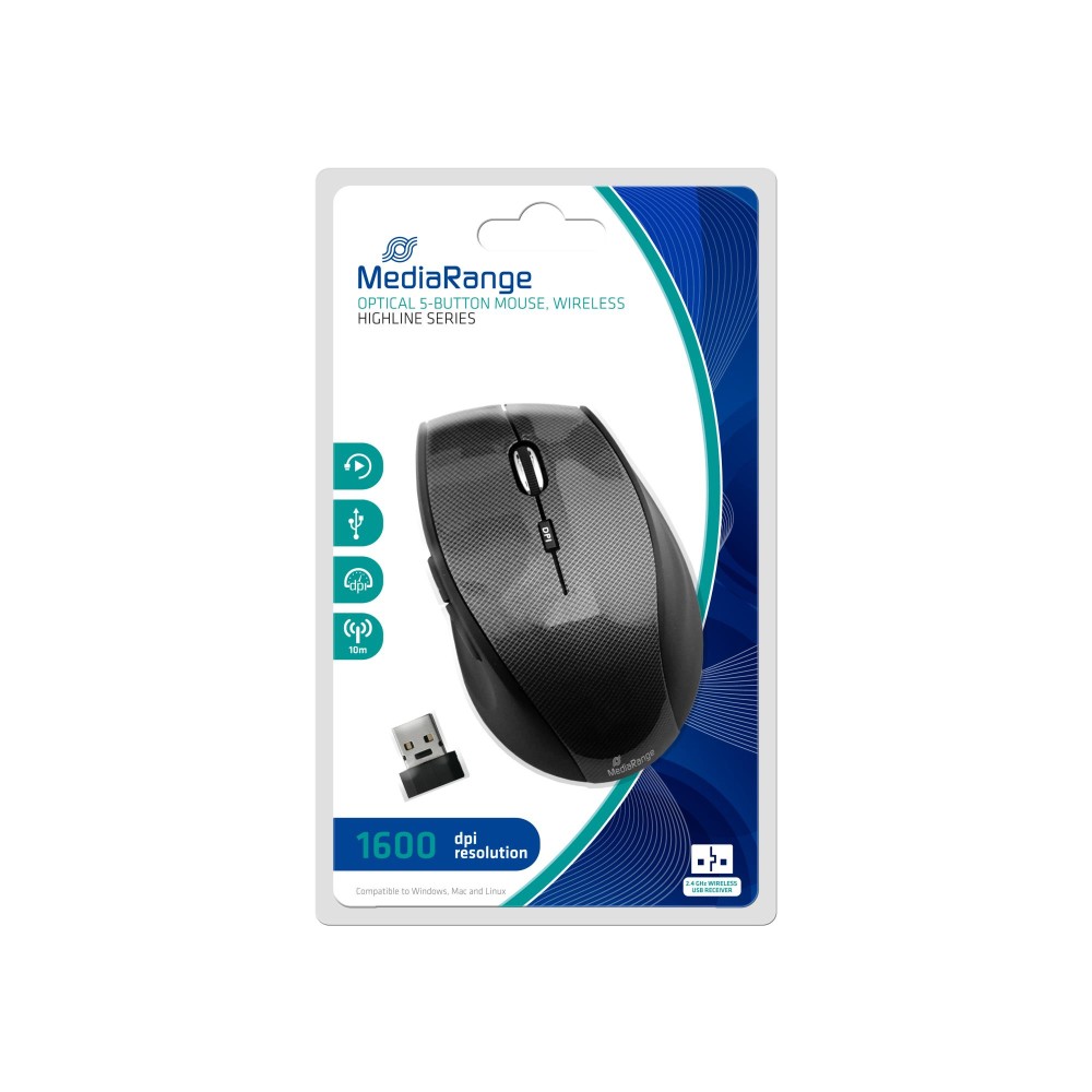 MOUSE USB OPTICAL WRL 5-BUTTON/BLACK MROS207 MEDIARANGE MOUSE USB OPTICAL WRL 5-BUTTON/BLACK MROS207 MEDIARANGE