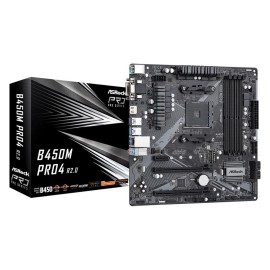 Mainboard|ASROCK|AMD B450|SAM4|Micro-ATX|Memory DDR4|Memory slots 4|1xPCI-Express 2.0 1x|1xPCI-Express 2.0 16x|1xPCI-Express 3.0 16x|2xM.2|1x15pin D-sub|1xDVI-D|1xHDMI|2xAudio-In|1xAudio-Out|2xUSB 2.0|5xUSB 3.2|1xUSB-C|1xPS/2|1xRJ45|B450MPRO4R2.0 Mainboard|ASROCK|AMD B450|SAM4|Micro-ATX|Memory DDR4|Memory slots 4|1xPCI-Express 2.0 1x|1xPCI-Express 2.0 16x|1xPCI-Express 3.0 16x|2xM.2|1x15pin D-sub|1xDVI-D|1xHDMI|2xAudio-In|1xAudio-Out|2xUSB 2.0|5xUSB 3.2|1xUSB-C|1xPS/2|1xRJ45|B450MPRO4R2.0