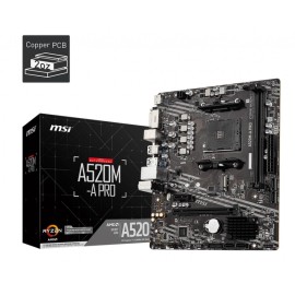 Mainboard|MSI|AMD A520|SAM4|MicroATX|1xPCI-Express 3.0 1x|1xPCI-Express 3.0 16x|1xM.2|Memory DDR4|Memory slots 2|1xDVI|1xHDMI|2xAudio-Out|2xUSB 2.0|4xUSB 3.2|1xRJ45|A520M-APRO Mainboard|MSI|AMD A520|SAM4|MicroATX|1xPCI-Express 3.0 1x|1xPCI-Express 3.0 16x|1xM.2|Memory DDR4|Memory slots 2|1xDVI|1xHDMI|2xAudio-Out|2xUSB 2.0|4xUSB 3.2|1xRJ45|A520M-APRO