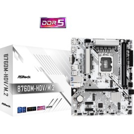 Mainboard|ASROCK|Intel B760 Express|LGA1700|Micro-ATX|Memory DDR5|Memory slots 2|2xPCI-Express 3.0 1x|1xPCI-Express 4.0 16x|1xM.2|1x15pin D-sub|1xHDMI|1xDisplayPort|1xAV-In|1xAV-out|1xMicrophone|2xUSB 2.0|3xUSB 3.2|1xUSB-C|1xRJ45|B760M-HDV/M.2 Mainboard|ASROCK|Intel B760 Express|LGA1700|Micro-ATX|Memory DDR5|Memory slots 2|2xPCI-Express 3.0 1x|1xPCI-Express 4.0 16x|1xM.2|1x15pin D-sub|1xHDMI|1xDisplayPort|1xAV-In|1xAV-out|1xMicrophone|2xUSB 2.0|3xUSB 3.2|1xUSB-C|1xRJ45|B760M-HDV/M.2